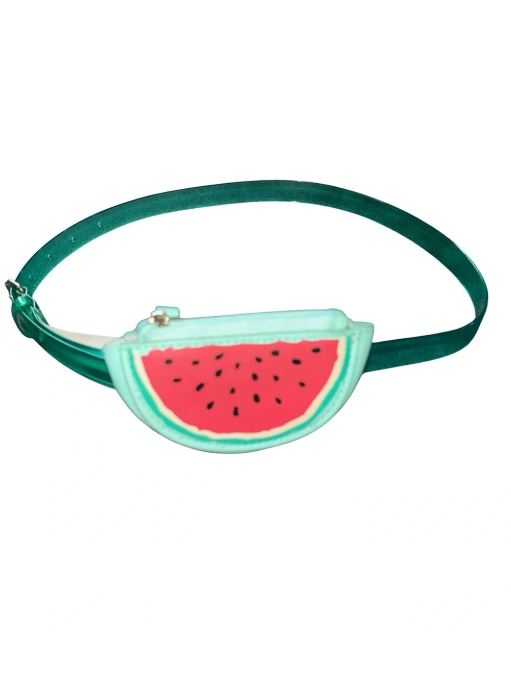 VTG Y2K Jelly Skinny Belt 1” Green with Attached Watermelon Coin Purse 28-34”